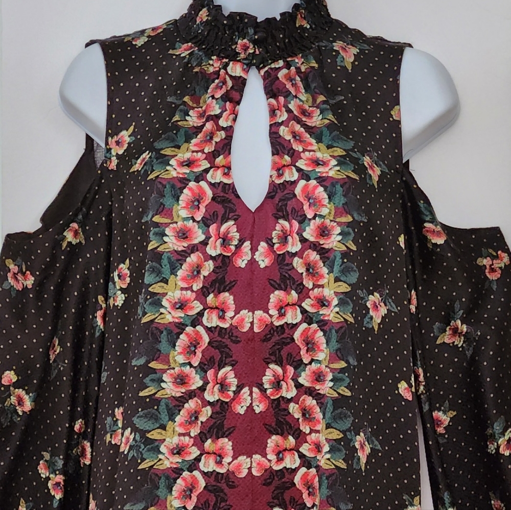Cold shoulder silk blouse